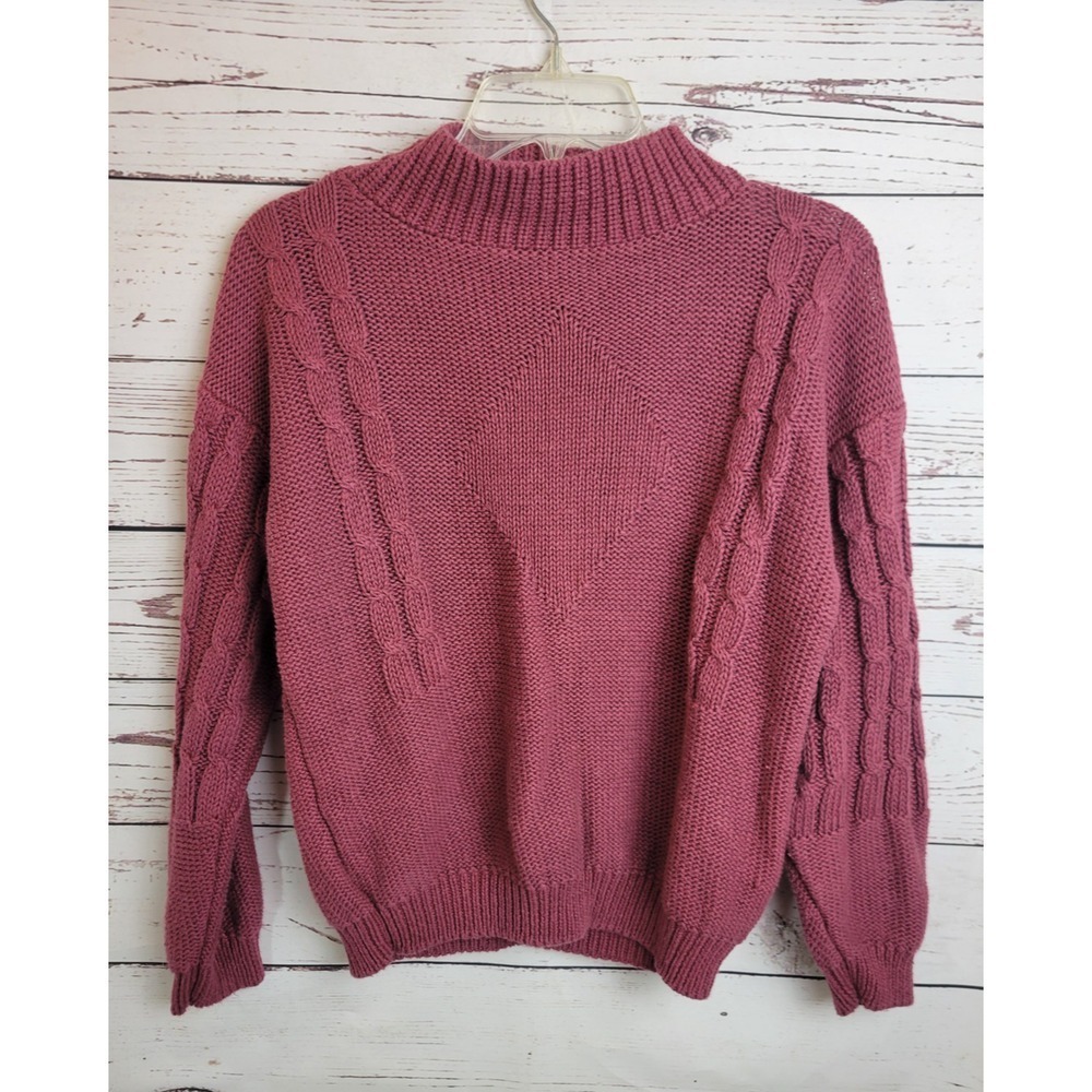 Vtg Outback Red Pink Mock Neck Cable Knit Preppy Sweater Women's Medium oversize